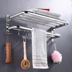 304 Stainless Steel Towel Rack Shelf with Bar, Folding Clothes Storage Towel Hol