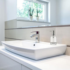 Cylinder Glass Soap Dispenser Stainless Steel Pump