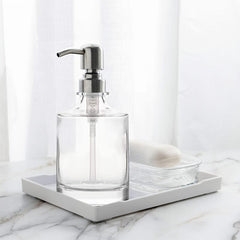 Cylinder Glass Soap Dispenser Stainless Steel Pump