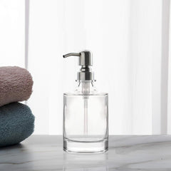 Cylinder Glass Soap Dispenser Stainless Steel Pump