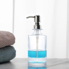 Cylinder Glass Soap Dispenser Stainless Steel Pump
