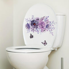 Purple Butterfly Flower Leaf Toilet Wall Sticker Self-adhesive