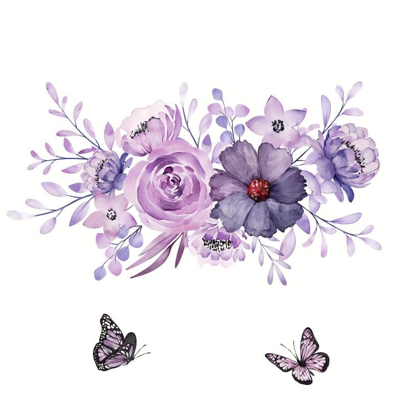 Purple Butterfly Flower Leaf Toilet Wall Sticker Self-adhesive
