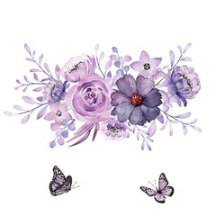 Purple Butterfly Flower Leaf Toilet Wall Sticker Self-adhesive