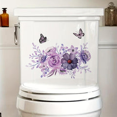 Purple Butterfly Flower Leaf Toilet Wall Sticker Self-adhesive