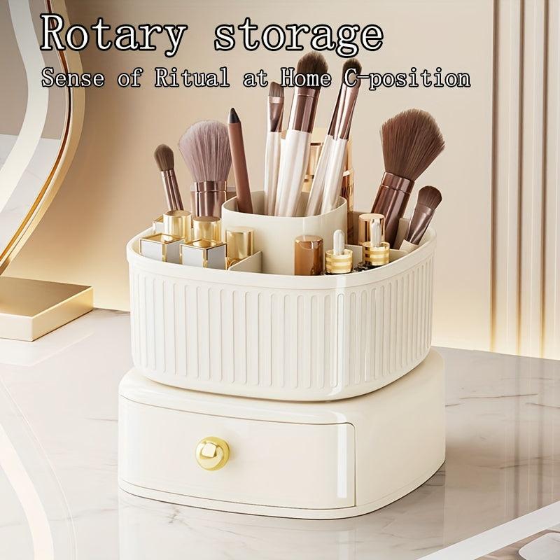360 Rotating Makeup Organizer with Drawer Beauty Storage Box