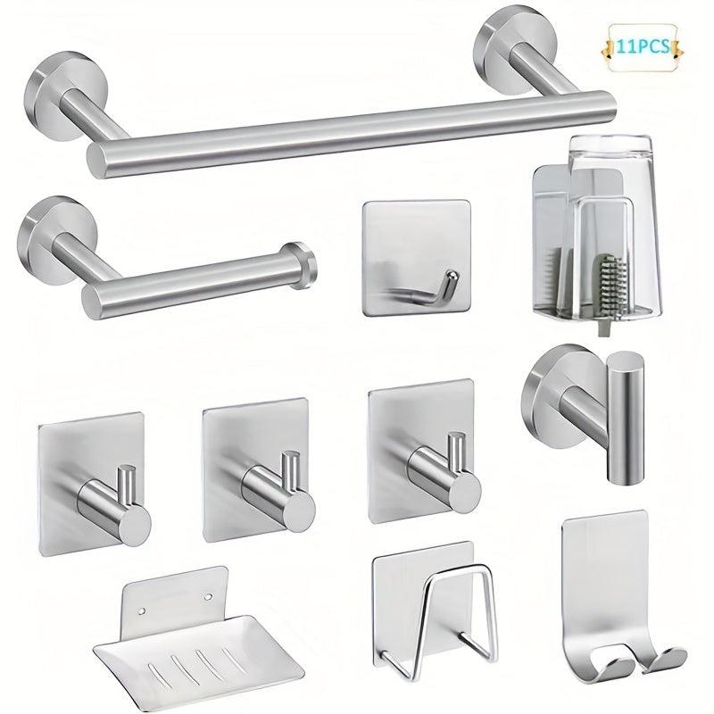 11pcs Stainless Steel Bathroom Hardware Set Towel Bar Toilet Paper Holder