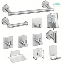 11pcs Stainless Steel Bathroom Hardware Set Towel Bar Toilet Paper Holder