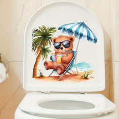 Beach Bear Toilet Lid Decal Bathroom Decoration Sticker
