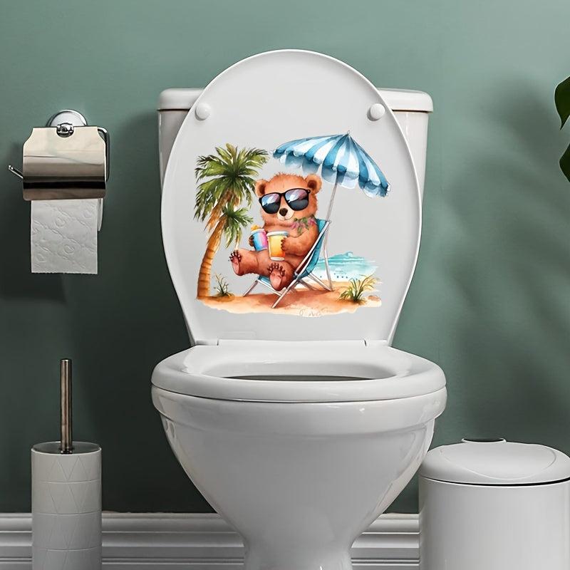 Beach Bear Toilet Lid Decal Bathroom Decoration Sticker