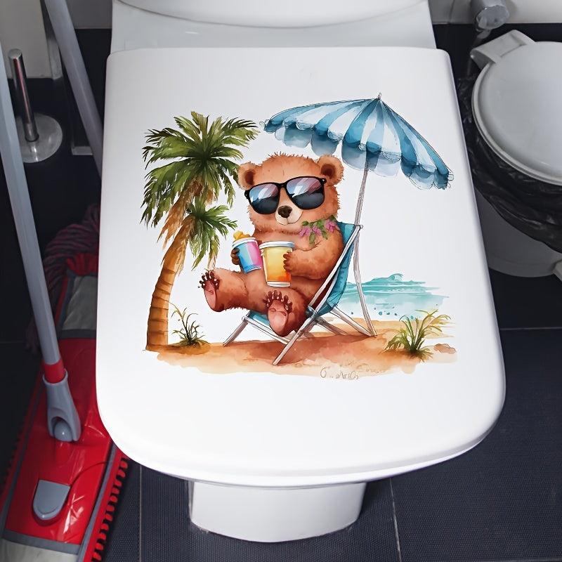 Beach Bear Toilet Lid Decal Bathroom Decoration Sticker