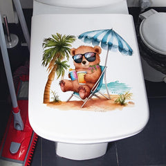 Beach Bear Toilet Lid Decal Bathroom Decoration Sticker