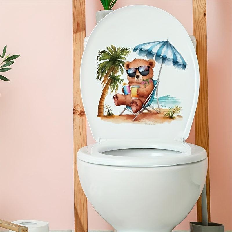 Beach Bear Toilet Lid Decal Bathroom Decoration Sticker