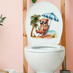 Beach Bear Toilet Lid Decal Bathroom Decoration Sticker