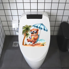 Beach Bear Toilet Lid Decal Bathroom Decoration Sticker