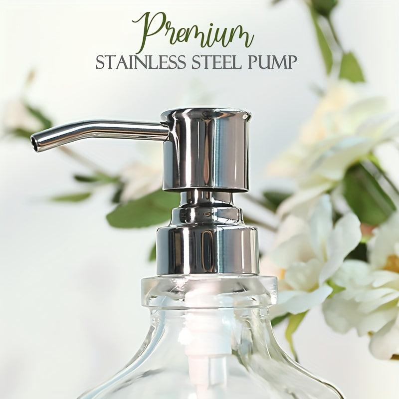 18oz Clear Glass Soap Dispenser with Stainless Steel Pump and Stickers