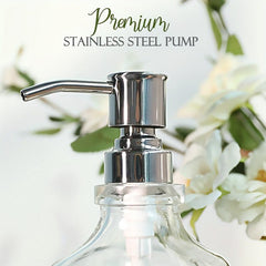 18oz Clear Glass Soap Dispenser with Stainless Steel Pump and Stickers