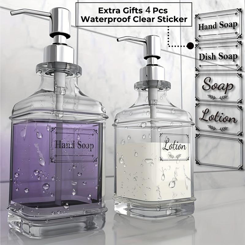 18oz Clear Glass Soap Dispenser with Stainless Steel Pump and Stickers