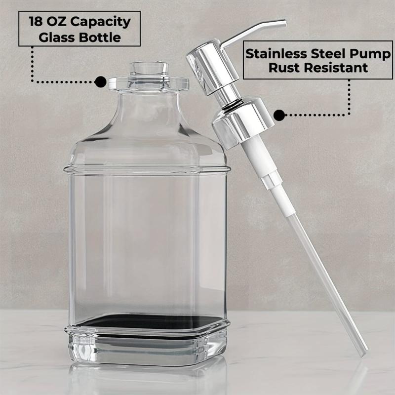 18oz Clear Glass Soap Dispenser with Stainless Steel Pump and Stickers