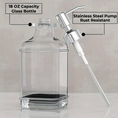 18oz Clear Glass Soap Dispenser with Stainless Steel Pump and Stickers