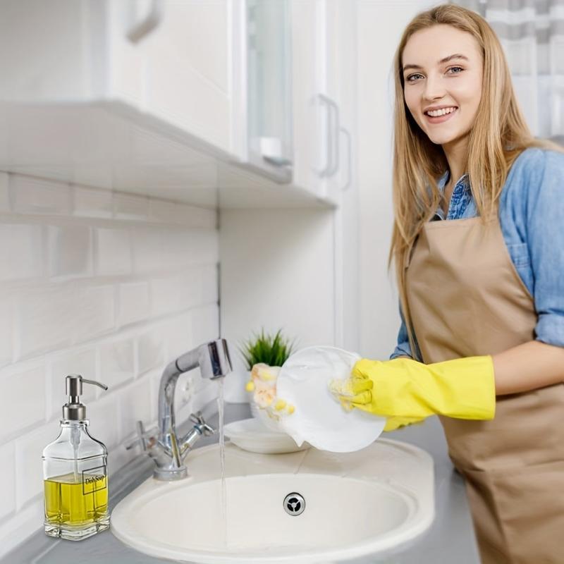 18oz Clear Glass Soap Dispenser with Stainless Steel Pump and Stickers
