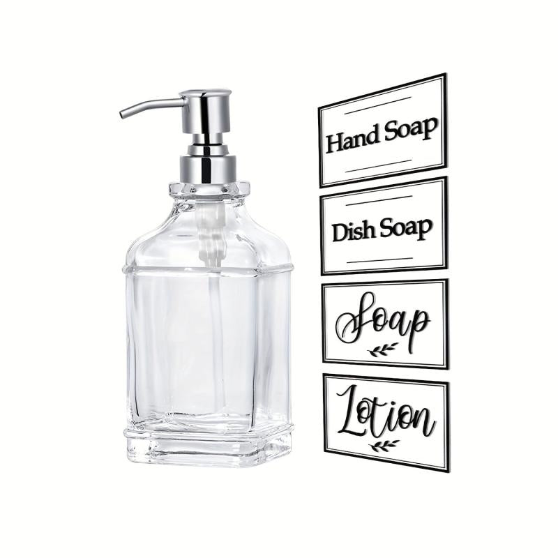 18oz Clear Glass Soap Dispenser with Stainless Steel Pump and Stickers