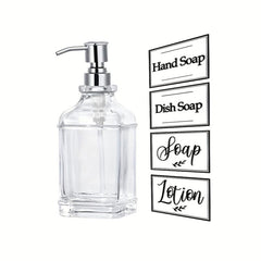 18oz Clear Glass Soap Dispenser with Stainless Steel Pump and Stickers