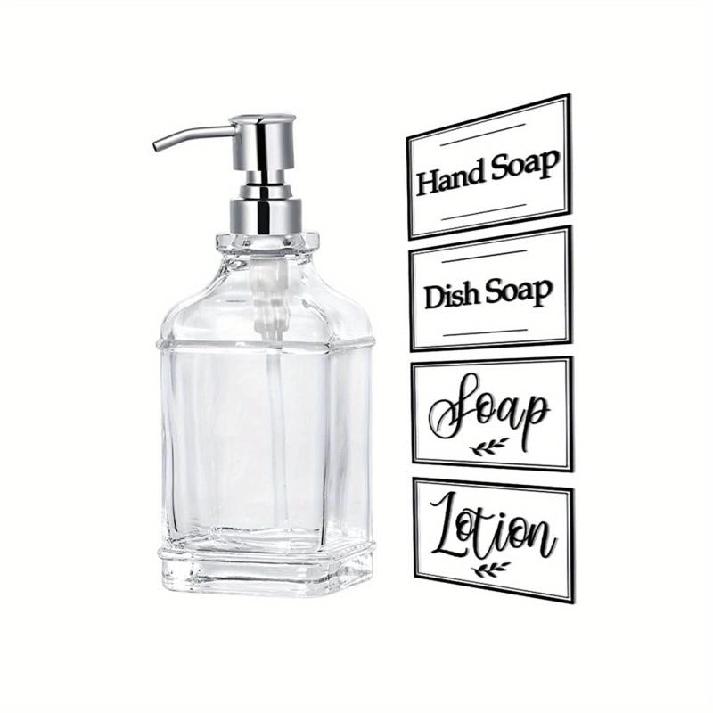 18oz Clear Glass Soap Dispenser with Stainless Steel Pump and Stickers