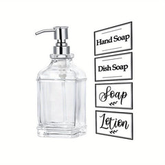 18oz Clear Glass Soap Dispenser with Stainless Steel Pump and Stickers