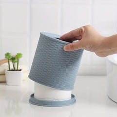 Rattan Shaped Round Tissue Box Grey