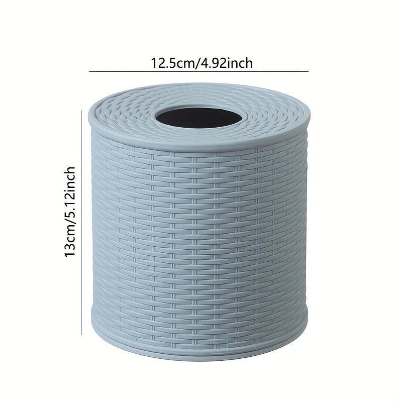 Rattan Shaped Round Tissue Box Grey