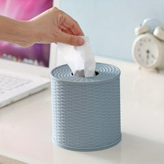 Rattan Shaped Round Tissue Box Grey