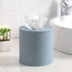 Rattan Shaped Round Tissue Box Grey