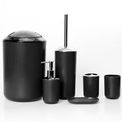 6pc Bathroom Set Toothbrush Holder Soap Dispenser Trash Can - Solid Pattern