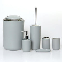 6pc Bathroom Set Toothbrush Holder Soap Dispenser Trash Can - Solid Pattern
