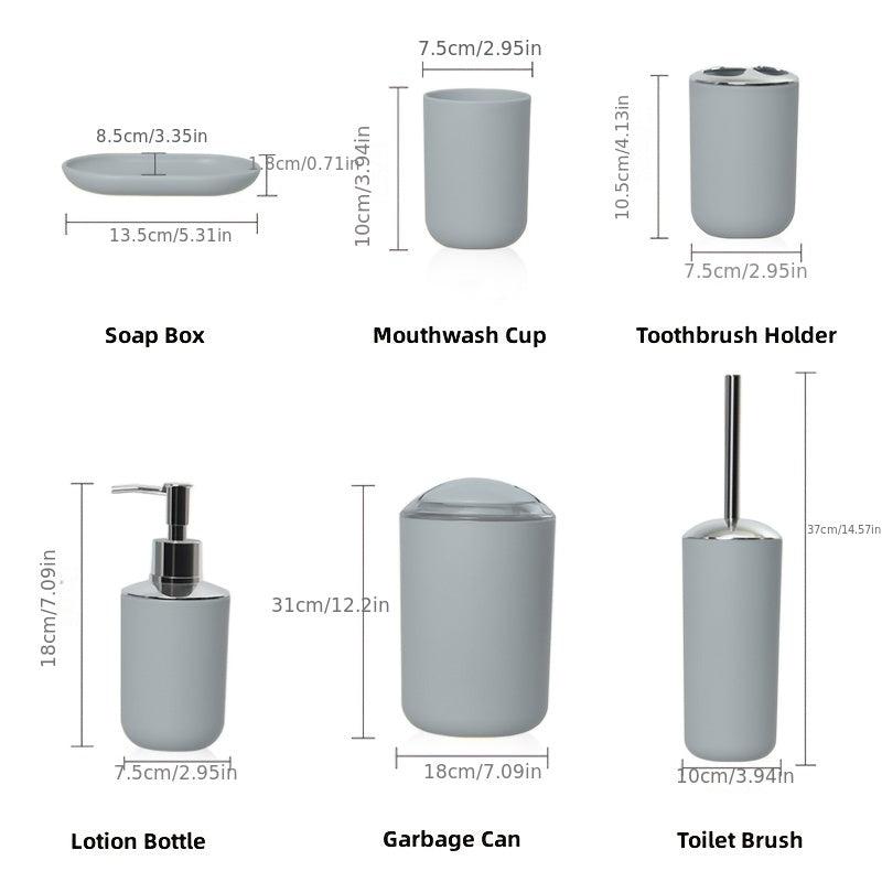6pc Bathroom Set Toothbrush Holder Soap Dispenser Trash Can - Solid Pattern