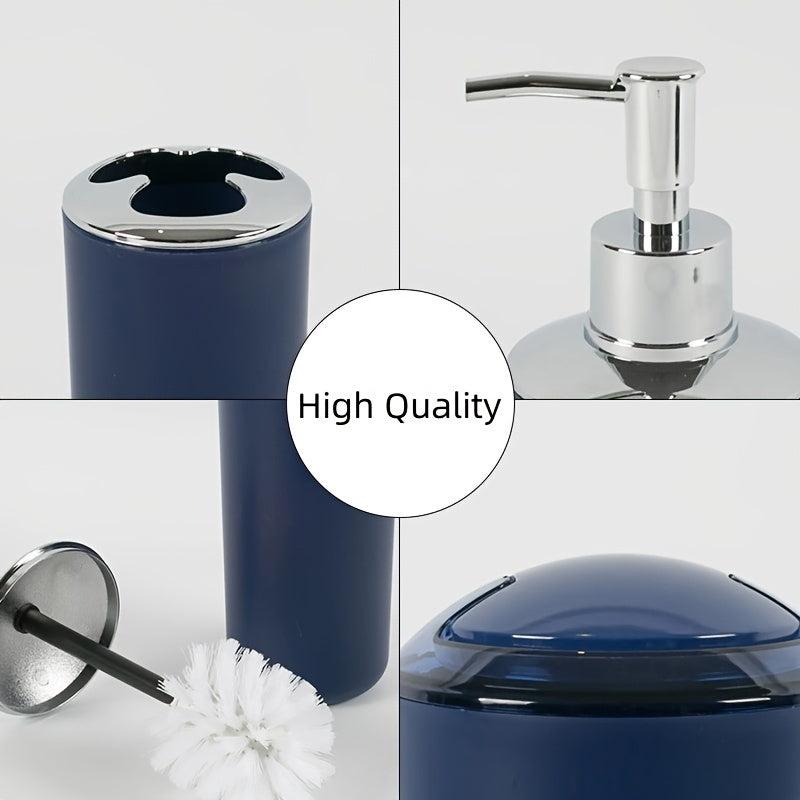 6pc Bathroom Set Toothbrush Holder Soap Dispenser Trash Can - Solid Pattern