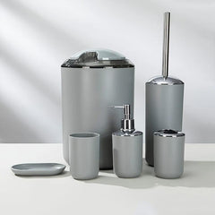 6pc Bathroom Set Toothbrush Holder Soap Dispenser Trash Can - Solid Pattern