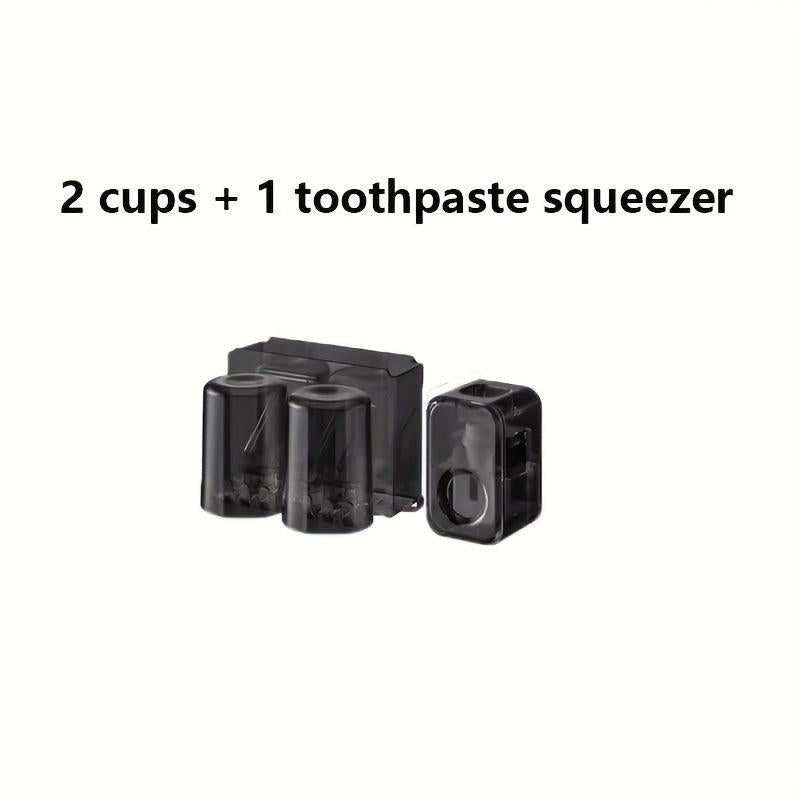 2pcs Toothbrush Holder With Gargle Cup & Toothpaste Dispenser