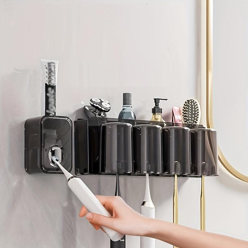 2pcs Toothbrush Holder With Gargle Cup & Toothpaste Dispenser
