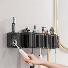 2pcs Toothbrush Holder With Gargle Cup & Toothpaste Dispenser