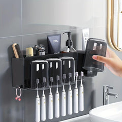 2pcs Toothbrush Holder With Gargle Cup & Toothpaste Dispenser