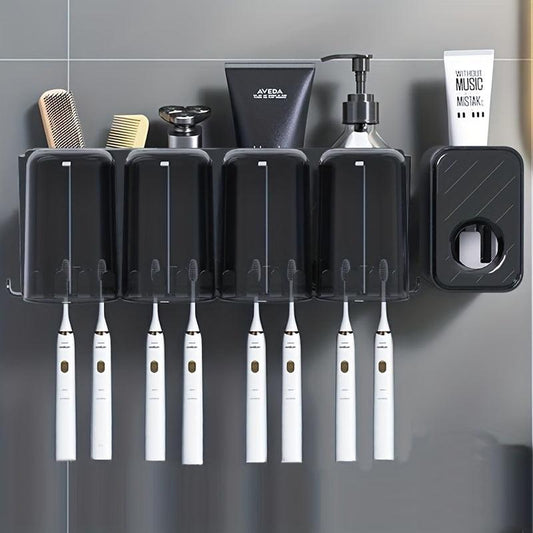 2pcs Toothbrush Holder With Gargle Cup & Toothpaste Dispenser