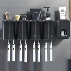 2pcs Toothbrush Holder With Gargle Cup & Toothpaste Dispenser