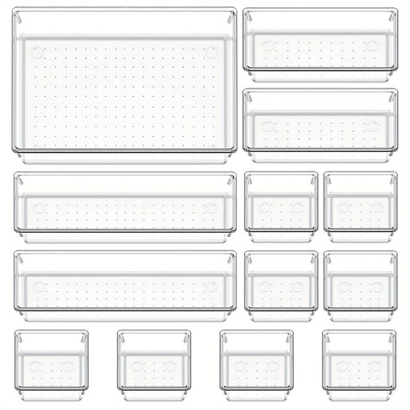 Stackable Clear Plastic Bathroom and Office Cosmetics Storage Set