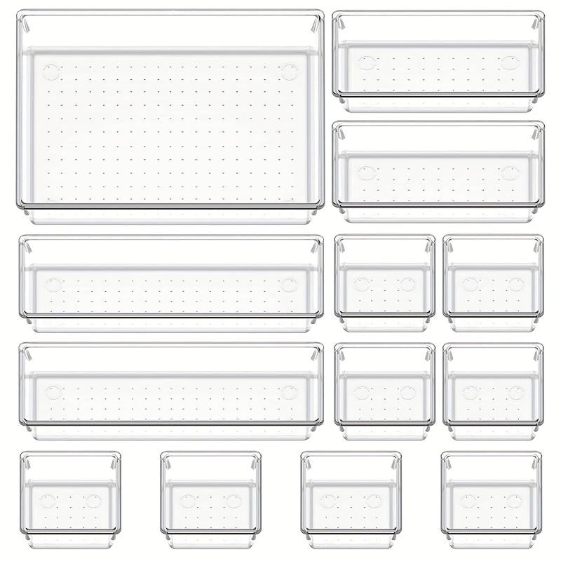 Stackable Clear Plastic Bathroom and Office Cosmetics Storage Set