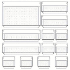 Stackable Clear Plastic Bathroom and Office Cosmetics Storage Set