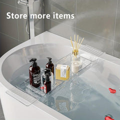 Bathtub Tray Plastic Retractable Bathroom Organizer Space Saver