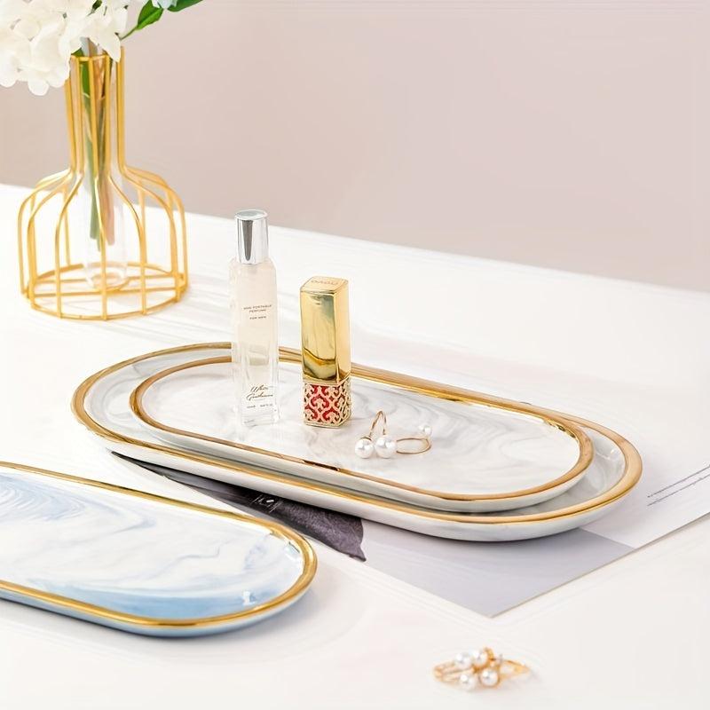 Elegant Marble Pattern Vanity Tray Organizer