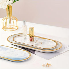 Elegant Marble Pattern Vanity Tray Organizer